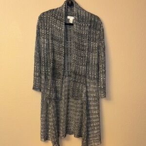 Christopher & Banks MEDIUM Black Gray Knit Draped Open Cardigan Duster Sweater